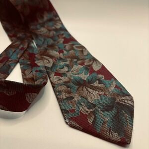 1990s Silk Tie Abstract Floral Botanical Handmade autumn wedding work boho teal